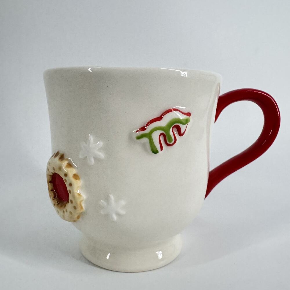 Anthropologie Christmas Candy Mug- 4" Festive Holiday Cup w/ Red Handle HOLIFAYE